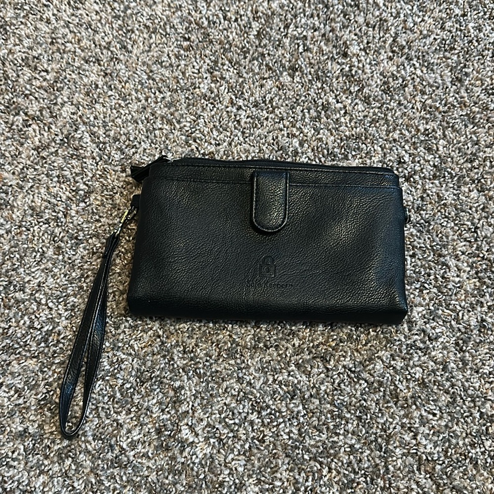 Safe Keeper Wristlet Black Faux Leather